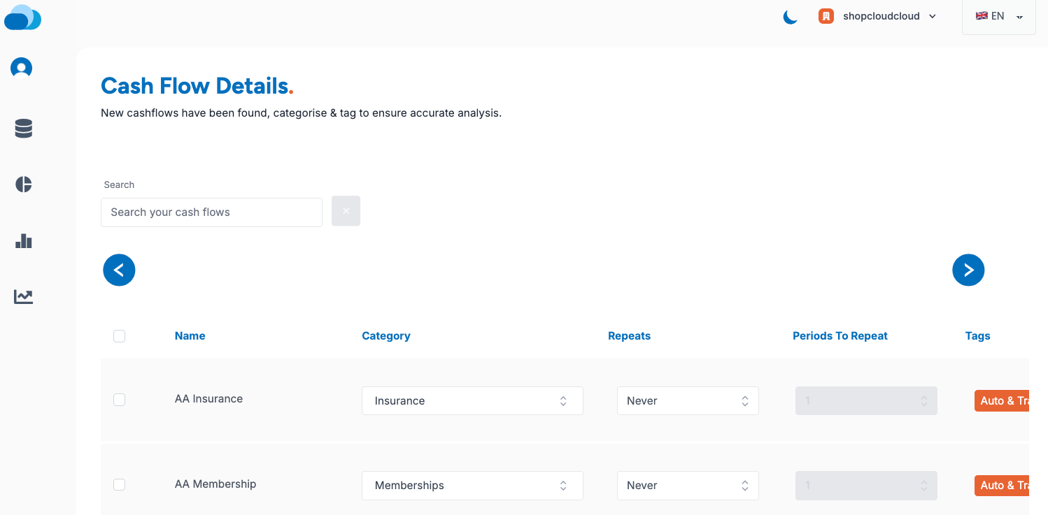 Auto Cashflow tagging and categorising by AI CFO CloudFO
